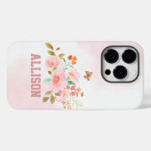 Op maat gemaakte roze bloemmotief stevige hoes, ve Case-Mate iPhone case (Achterkant (horizontaal))