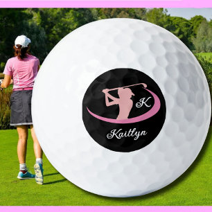 Op maat gemaakte Roze Dames Monogram Naam Golfer  Golfballen