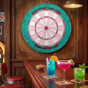 Op maat gemaakte roze en turquoise diner game room dartbord