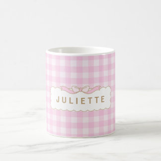 Op maat gemaakte roze en witte Vichy met naam Koffiemok