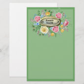 Op maat gemaakte roze-gele bloemige groen briefpapier (Voorkant / Achterkant)