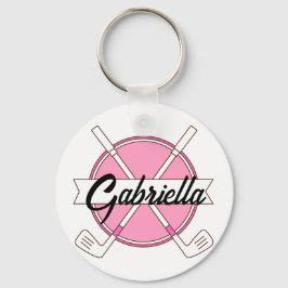 Op maat gemaakte roze gepersonaliseerde golfclubs sleutelhanger