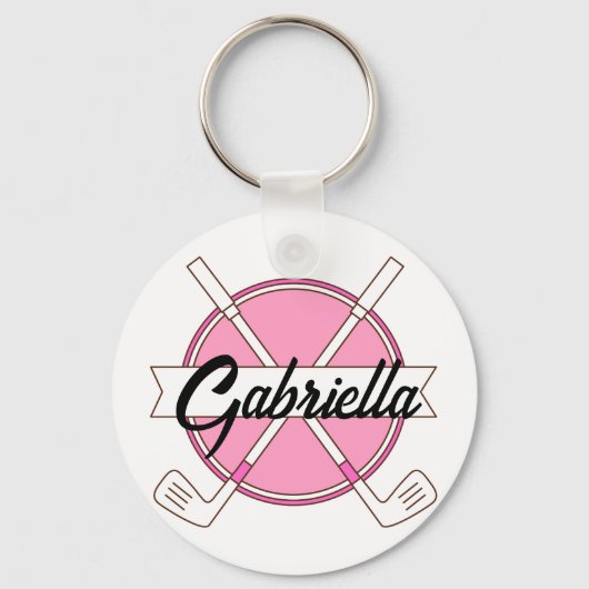 Op maat gemaakte roze gepersonaliseerde golfclubs  sleutelhanger (Voorkant)