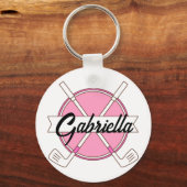 Op maat gemaakte roze gepersonaliseerde golfclubs  sleutelhanger (Voorkant)