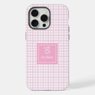 Op maat gemaakte roze geruite iPhone hoes Chic mon 15 Pro Max Case