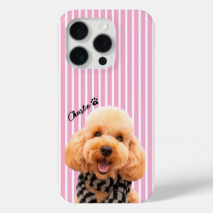 Op maat gemaakte roze gestreepte huisdier-telefoon iPhone 15 pro case