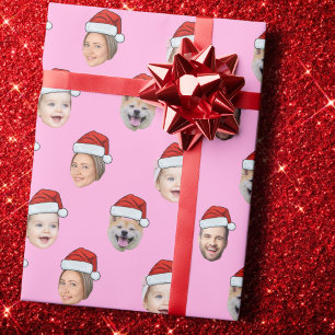 Op maat gemaakte roze gezicht Kerstman Hoed Famili Cadeaupapier