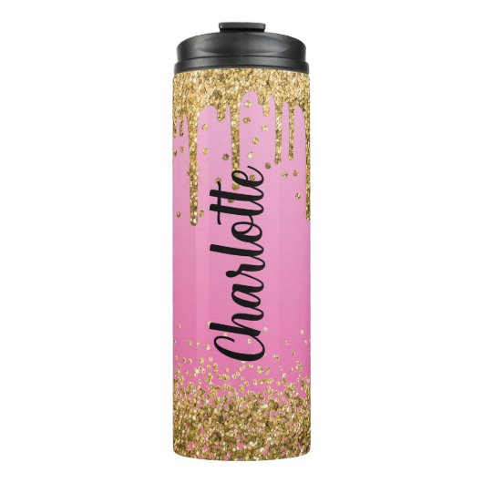 Op maat gemaakte Roze Glitter Thermosbeker (Voorkant)