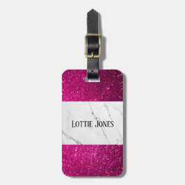 Op maat gemaakte roze glitters witte marmeren prin bagagelabel
