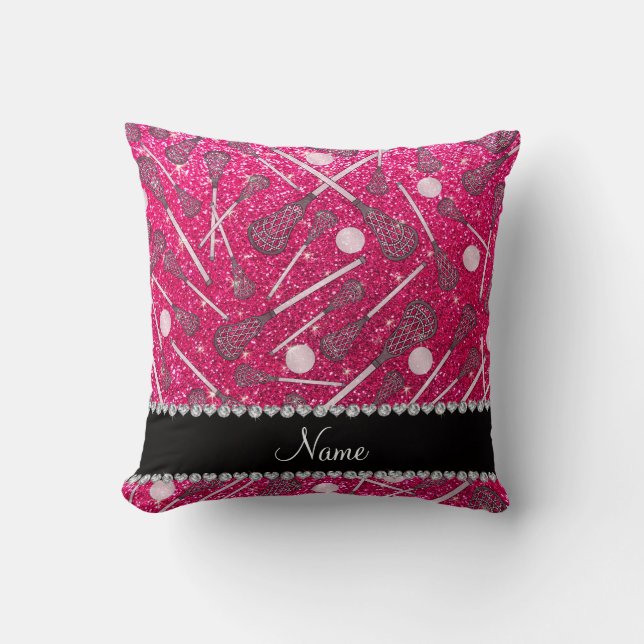 Op maat gemaakte roze glitterslacrossesticks kussen (Voorkant)