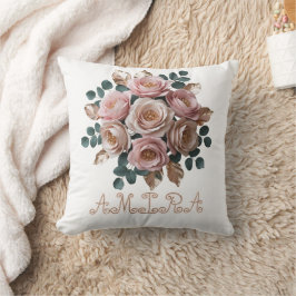 Op maat gemaakte roze gouden bloemige monogram har kussen