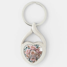 Op maat gemaakte roze gouden bloemige monogram har sleutelhanger