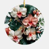 Op maat gemaakte roze gouden bloemige monogram ron keramisch ornament (Achterkant)