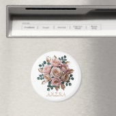 Op maat gemaakte roze gouden bloemige monogram ron magneet (Insitu (Vaatwasser))
