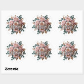 Op maat gemaakte roze gouden bloemige monogram ron ronde sticker (Vel)