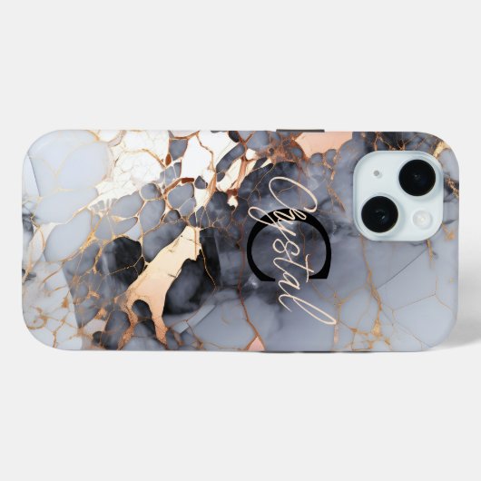 Op maat gemaakte Roze Gouden Marmer Monogram Case-Mate iPhone Case (Achterkant (horizontaal))