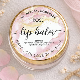 Op maat gemaakte roze gouden roze lipbalm etikette ronde sticker