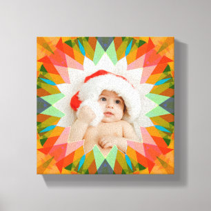 Op maat gemaakte roze groene kerstster familie fot canvas afdruk