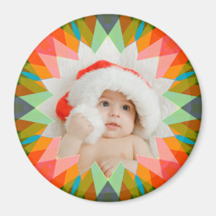 Op maat gemaakte roze groene kerstster foto magnee magneet