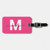 Op maat gemaakte roze initiële naammonogram bagagelabel (Voorkant horizontaal)