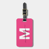Op maat gemaakte roze initiële naammonogram bagagelabel (Voorkant verticaal)