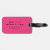 Op maat gemaakte roze initiële naammonogram bagagelabel (Achterkant horizontaal)
