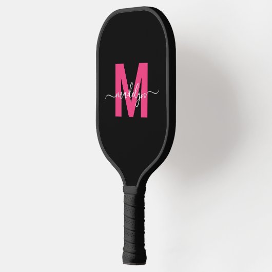 Op maat gemaakte roze moderne script naam monogram pickleball paddle (Links)