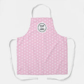 Op maat gemaakte roze polkadot kookschort met logo schort (Voorkant)