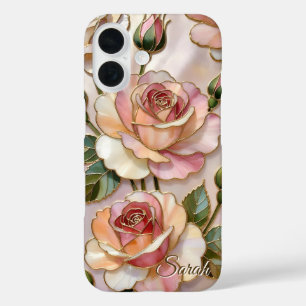 Op maat gemaakte roze roos hoesje elegante bloemen