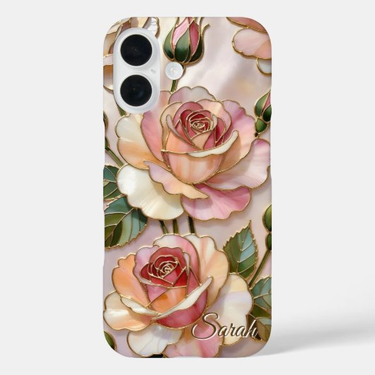 Op maat gemaakte roze roos hoesje elegante bloemen (Achterkant)