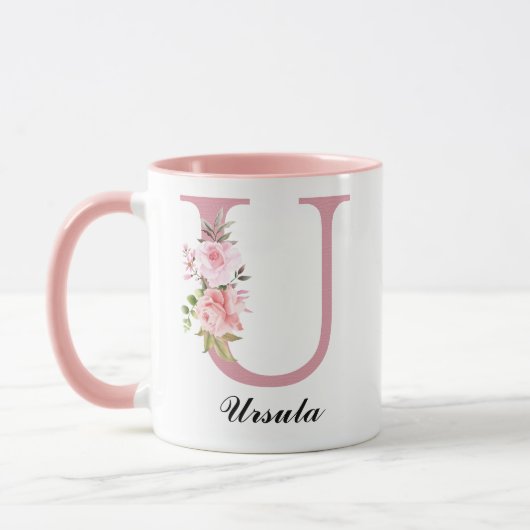 Op maat gemaakte roze roos monogram mok cadeau voo (Links)