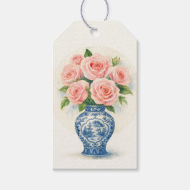 Op maat gemaakte roze rozen in een Chinoiserie vaa Cadeaulabel