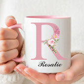 Op maat gemaakte roze rozen monogram mok cadeau vo