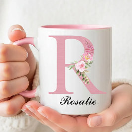 Op maat gemaakte roze rozen monogram mok cadeau vo