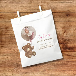 Op maat gemaakte roze teddybeer Eerste verjaardag  Bedankzakje
