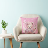 Op maat gemaakte roze teddybeer kussen met naam (Stoel)