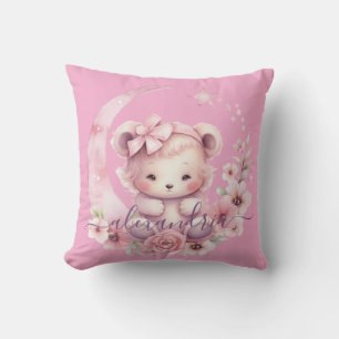 Op maat gemaakte roze teddybeer kussen met naam