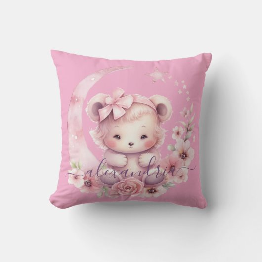 Op maat gemaakte roze teddybeer kussen met naam (Voorkant)