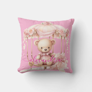 Op maat gemaakte roze teddybeer kussen met naam