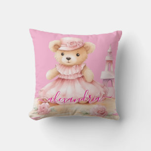 Op maat gemaakte roze teddybeer kussen met naam