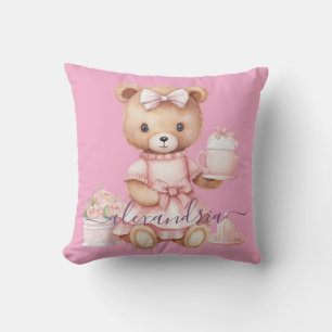 Op maat gemaakte roze teddybeer kussen met naam