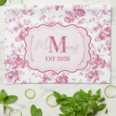 Op maat gemaakte roze toile bloemendekor met monog theedoek (Gevouwen)
