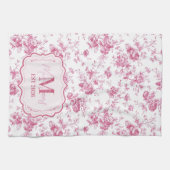 Op maat gemaakte roze toile bloemendekor met monog theedoek (Horizontaal)