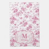 Op maat gemaakte roze toile bloemendekor met monog theedoek (Verticaal)