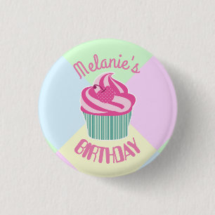 Op maat gemaakte roze verjaardagscupcake ronde button 3,2 cm