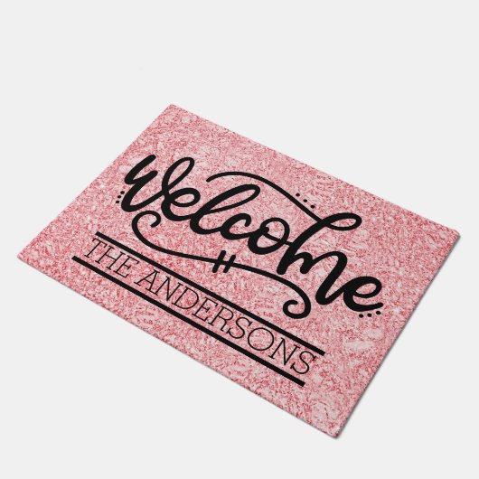 Op maat gemaakte roze welkomroos deurmat (Schuin)