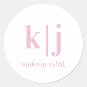 Op maat gemaakte roze witte monogram make-up artie ronde sticker