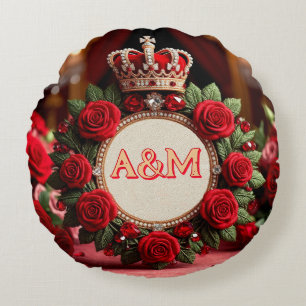 👑 Op maat gemaakte rozen kroon monogram naam cade Rond Kussen