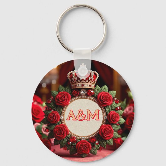 👑 Op maat gemaakte rozen kroon monogram naam cade Sleutelhanger (Voorkant)