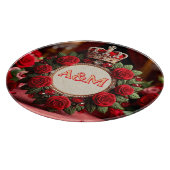 👑 Op maat gemaakte rozen kroon monogram naam cade Snijplank (Hoek)
